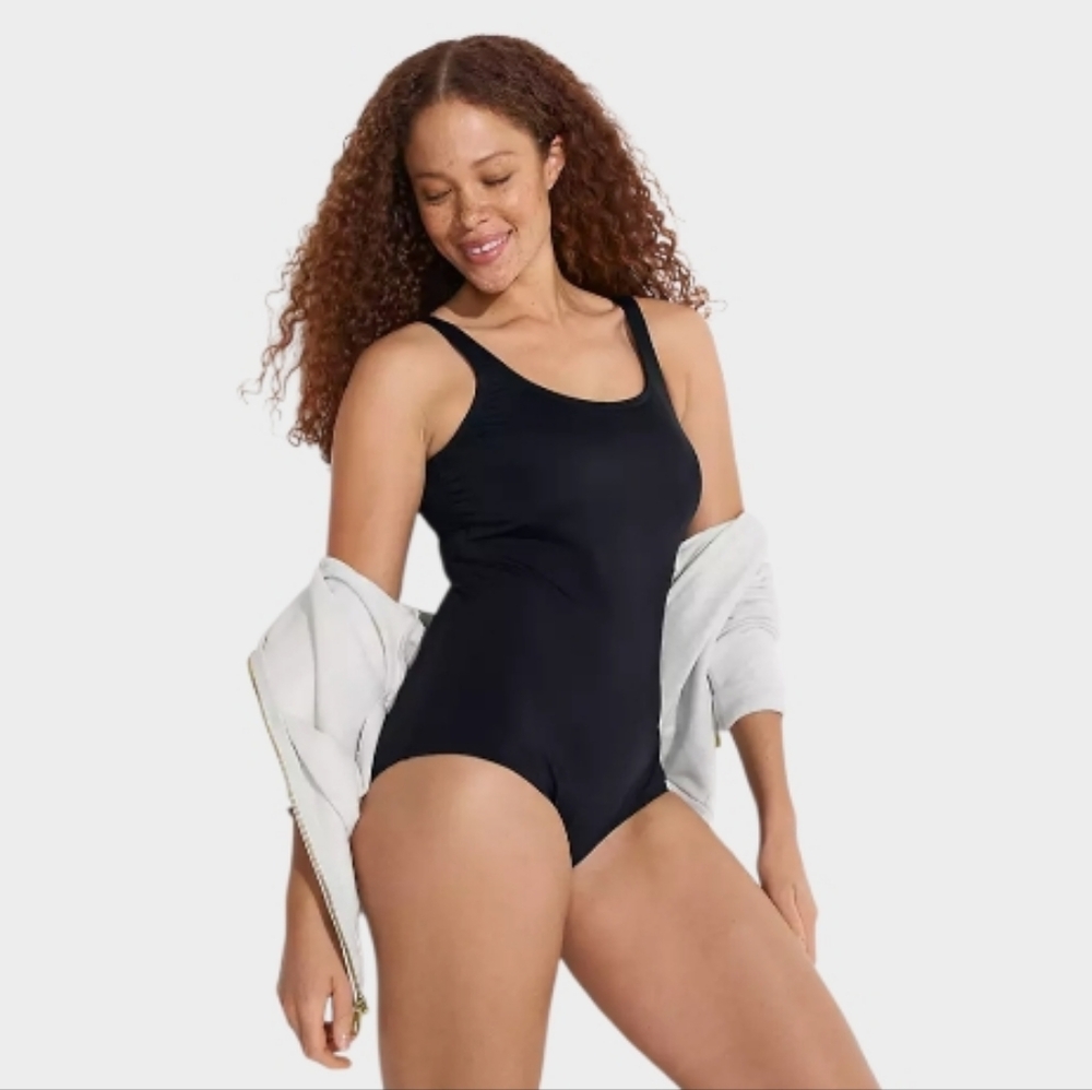 Lands' End One Piece Swimsuit Women's 14DDD Black Tugless Low Leg UPF 50 Beachy - Picture 2 of 9